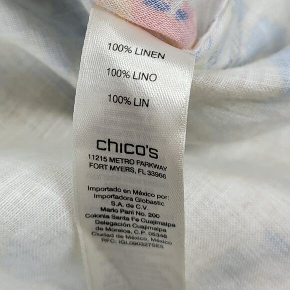 Chicos Tunic Top Womens 3 No-Iron Linen Floral Paisley Loop-Back Button Down - Picture 11 of 16